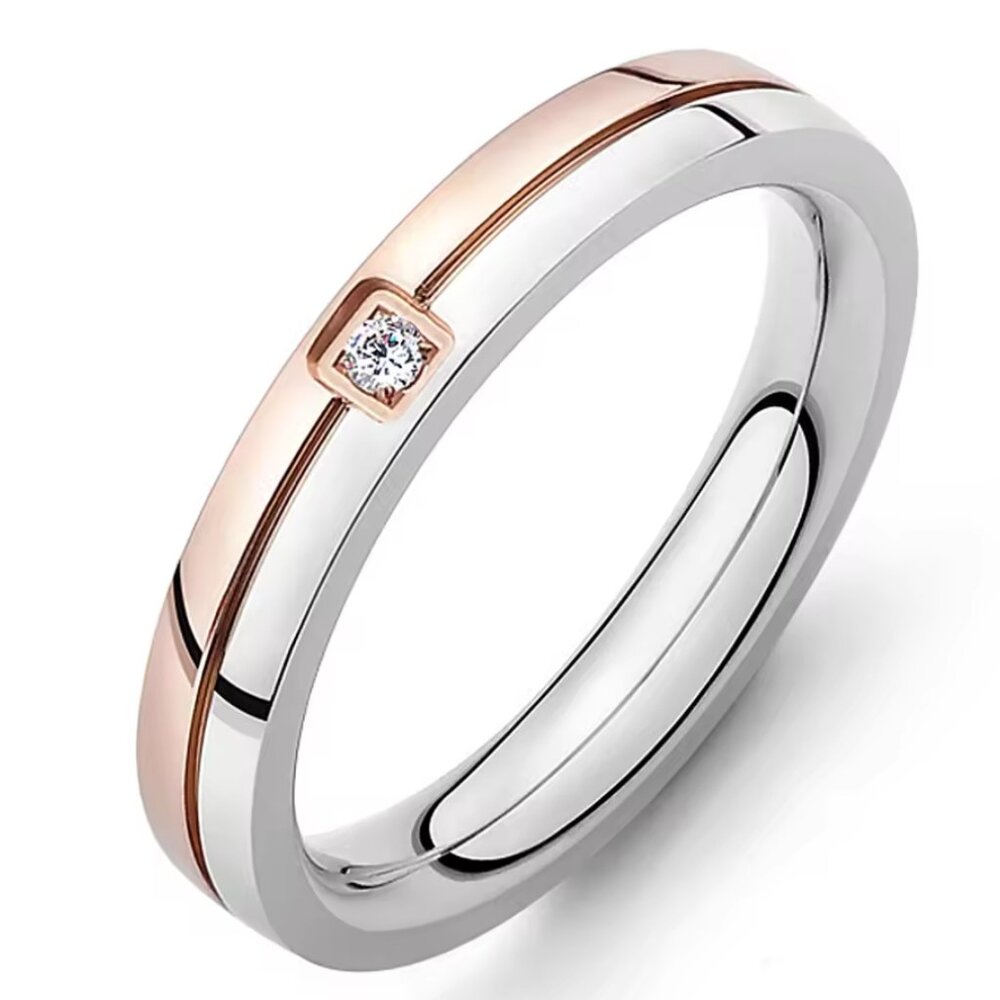 Two tone Cubic Zirconia stainless steel ring